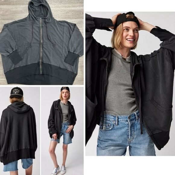 Free People Hoodie Zip Camden Black Medium nwt - Picture 10 of 10